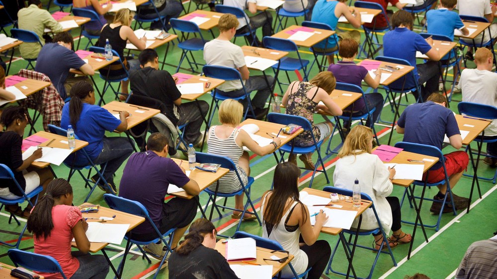 Students take an exam.
