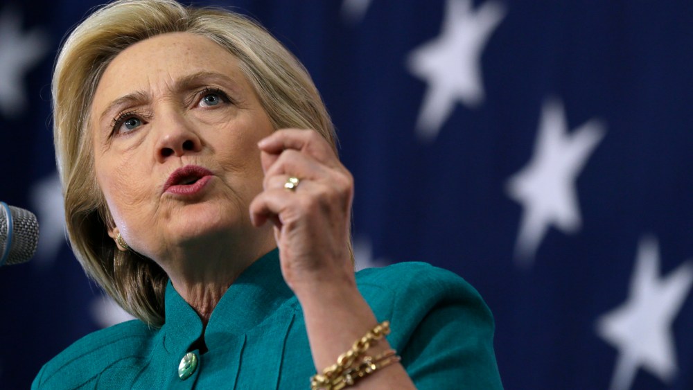 Democratic presidential candidate Hillary Rodham Clinton speaks to supporters during a rally on June 14, 2015, in Des Moines, Iowa. (Photo by Charlie Neibergall/AP)