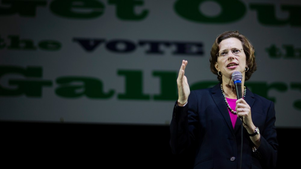 Democratic U.S. Senate candidate Michelle Nunn speaks at a rally encouraging early voting, Oct. 27, 2014, in Decatur, Ga. (Photo by David Goldman/AP)
