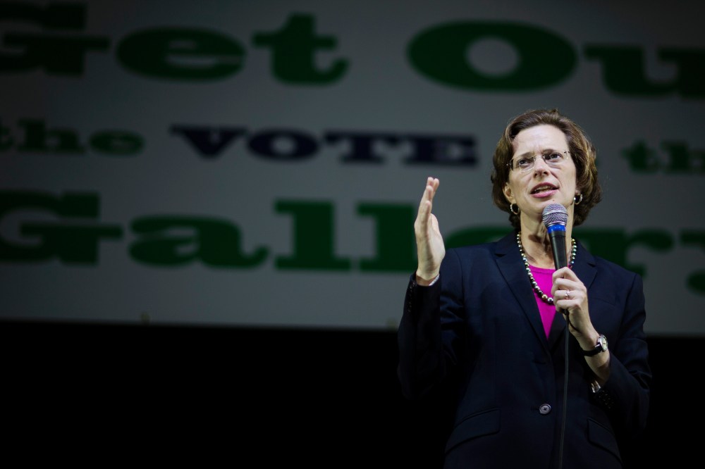 Democratic U.S. Senate candidate Michelle Nunn speaks at a rally encouraging early voting, Oct. 27, 2014, in Decatur, Ga. (Photo by David Goldman/AP)