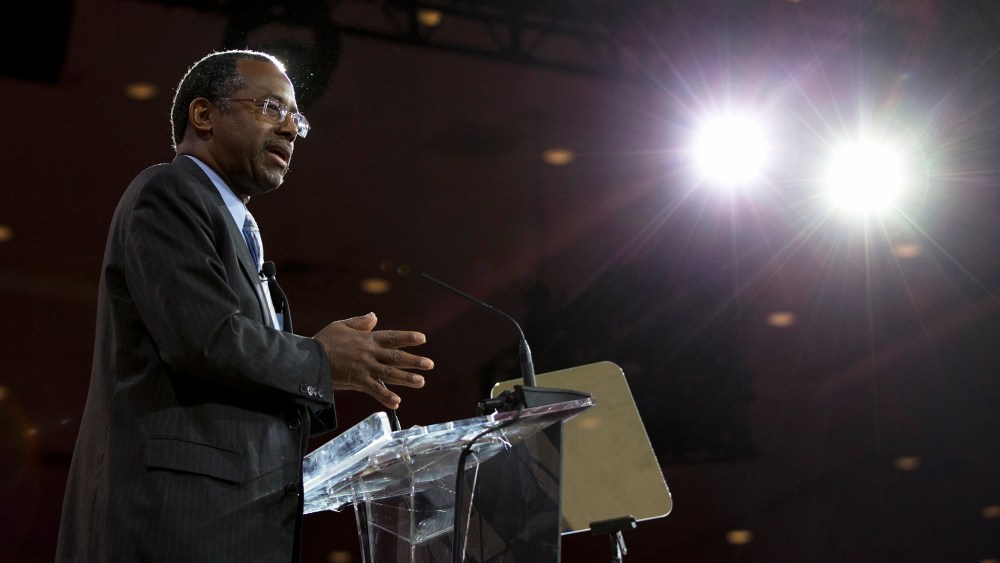 Ben Carson speaks during the Conservative Political Action Conference (CPAC) in National Harbor, Md., Feb. 26, 2015. (Photo by Carolyn Kaster/AP)