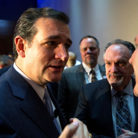 U.S. Sen. Ted Cruz (R-Texas) talks to supporters Friday, Oct. 25, 2013, after speaking at the Republican Party of Iowa's Reagan Dinner at the Iowa Events Center in Des Moines, Iowa.