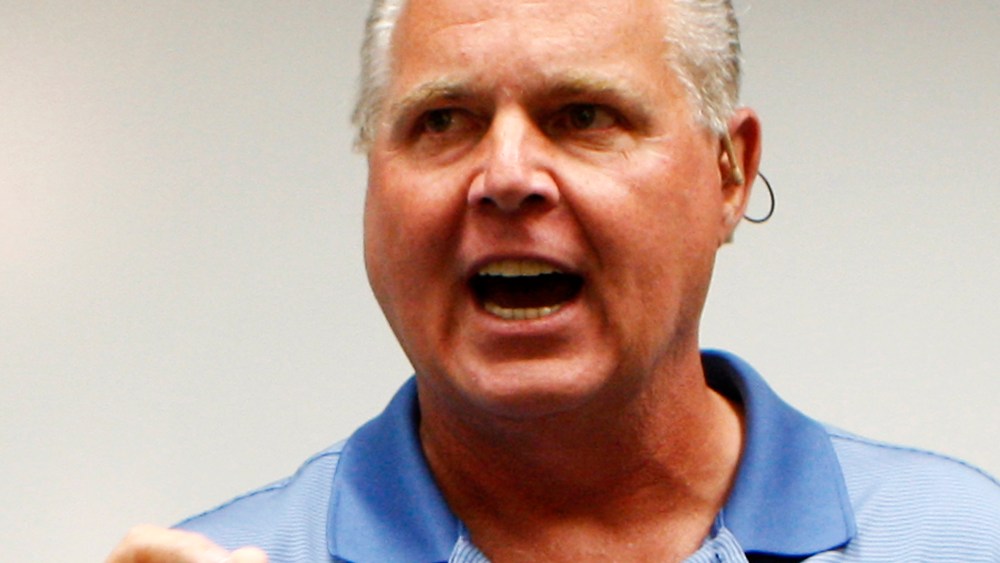 Rush Limbaugh speaks during a news conference in Honolulu.