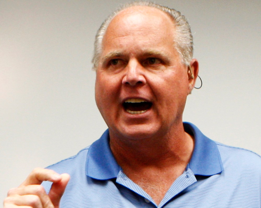 Rush Limbaugh speaks during a news conference in Honolulu.