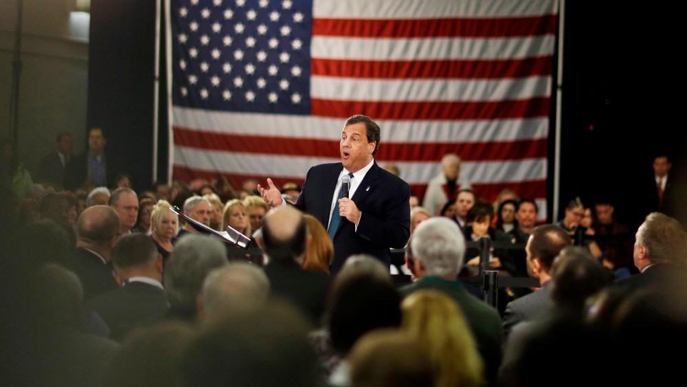 New Jersey Gov. Chris Christie addresses a gathering at a town hall meeting, Feb. 26, 2014, in Long Hill, N.J.