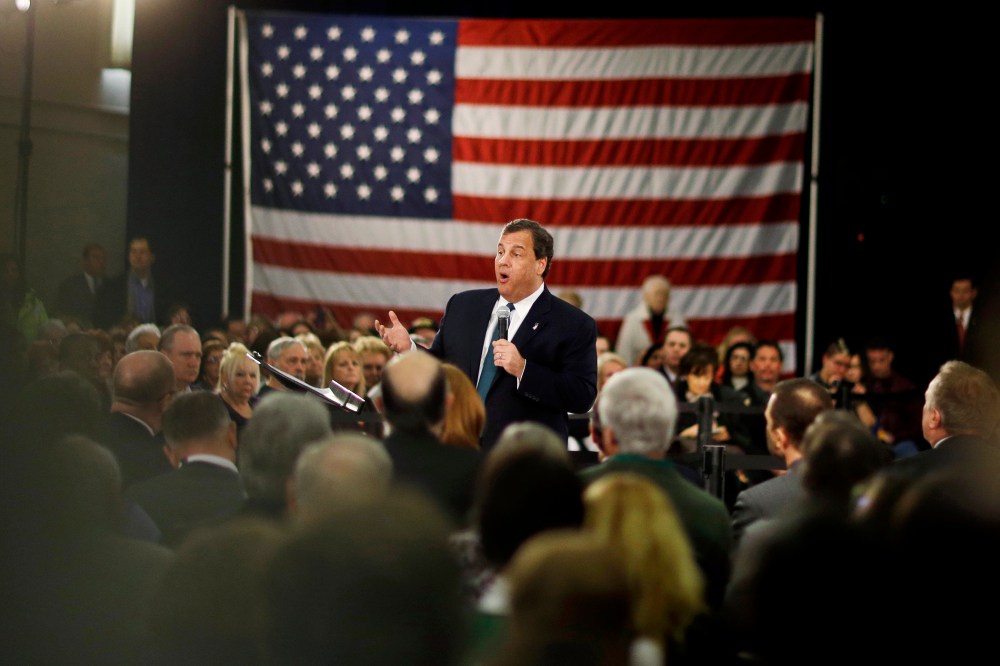 New Jersey Gov. Chris Christie addresses a gathering at a town hall meeting, Feb. 26, 2014, in Long Hill, N.J.