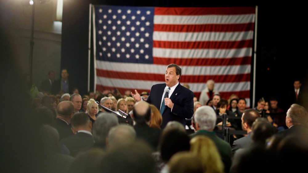New Jersey Gov. Chris Christie addresses a gathering at a town hall meeting Feb. 26, 2014, in Long Hill, N.J.