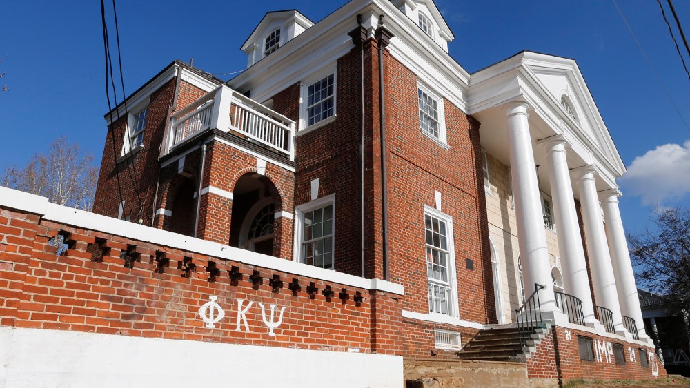 The Phi Kappa Psi fraternity house at the University of Virginia in Charlottesville, Va., Nov. 24, 2014. (Photo by Steve Helber/AP)