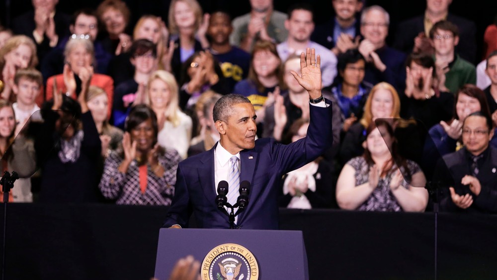 President Barack Obama speaks at Pellissippi State Community College, Jan. 9, 2015, in Knoxville, Tenn. (Photo by Mark Humphrey/AP)