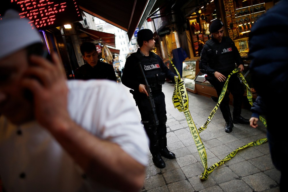 Security forces secure the area near the scene of an explosion in Istanbul, Turkey, March 19, 2016. (Photo by Emrah Gurel/AP)