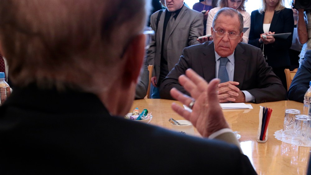 Russian Foreign Minister Sergey Lavrov listens to Qadri Jamil, former deputy prime minister representing Syria's opposition Popular Front of Change and Liberation during a meeting in Moscow, Russia, Aug. 31, 2015. (Photo by Ivan Sekretarev/AP)