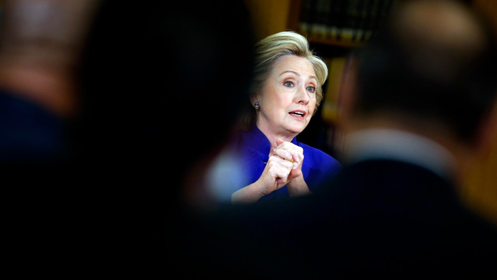 Democratic presidential candidate Hillary Rodham Clinton speaks at an event at Rancho High School, May 5, 2015, in Las Vegas. (Photo by John Locher/AP)