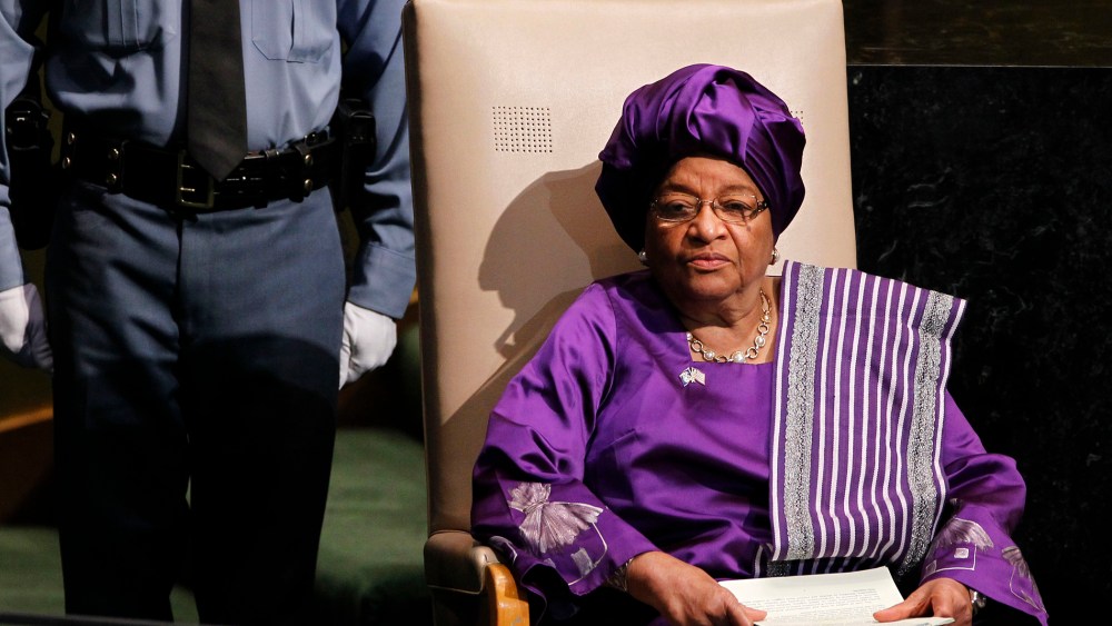 President of Liberia, Ellen Johnson-Sirleaf, waits to address the 67th session of the United Nations General Assembly at U.N. headquarters.