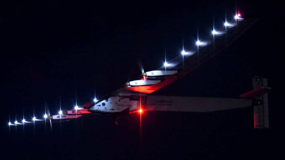 Solar Impulse 2 takes off for Hawaii from Nagoya Airport in Toyoyama, Aichi Prefecture before dawn on June 29, 2015. (Photo by The Yomiuri Shimbun/AP)