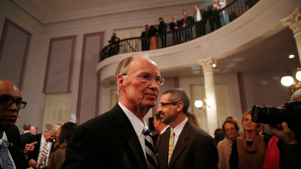 Alabama Gov. Robert Bentley walks towards the door after speaking during the annual State of the State address at the Capitol, Feb. 2, 2016, in Montgomery, Ala. (Photo by Brynn Anderson/AP)