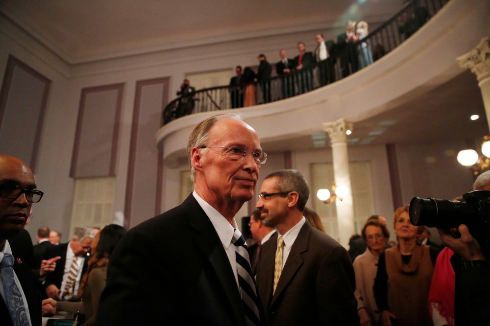 Alabama Gov. Robert Bentley walks towards the door after speaking during the annual State of the State address at the Capitol, Feb. 2, 2016, in Montgomery, Ala. (Photo by Brynn Anderson/AP)