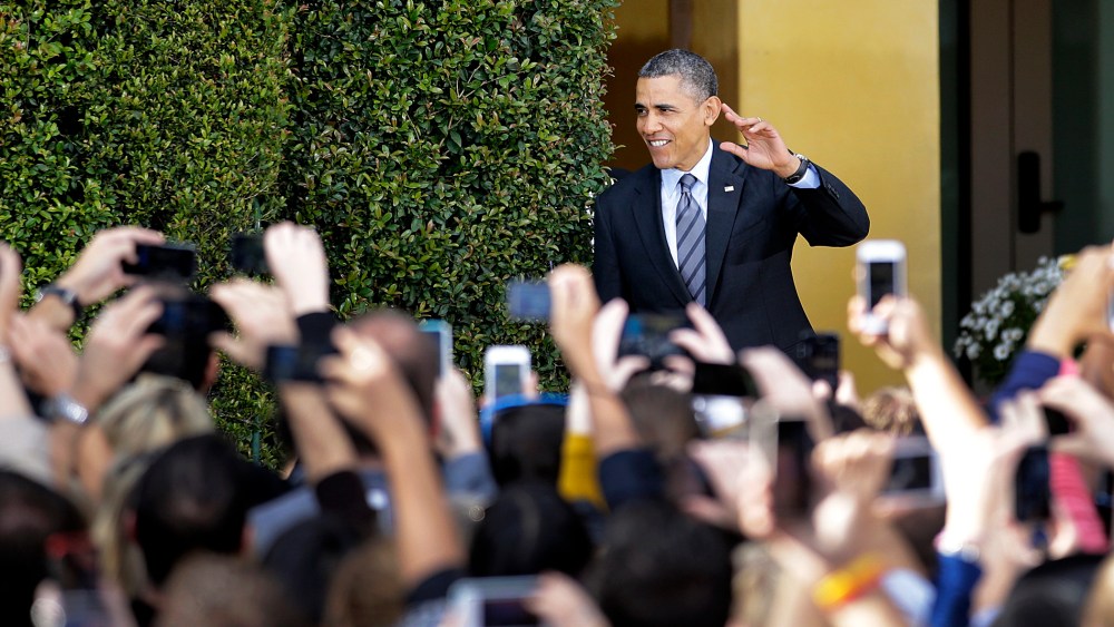 President Barack Obama arrives to speak at the DreamWorks Animation studio on Nov. 26, 2013, in Glendale, Calif.