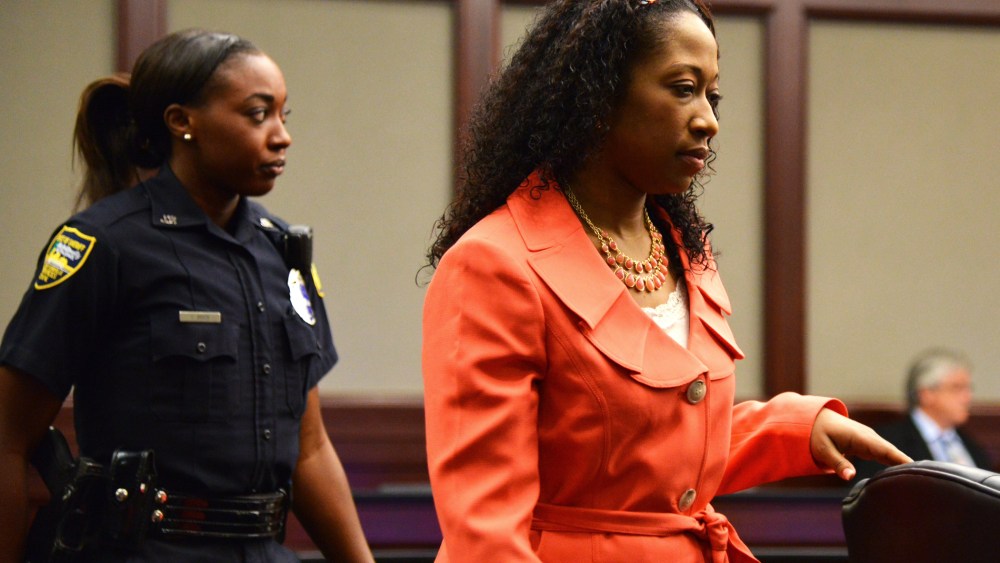 Marissa Alexander enters the courtroom for a hearing on June 10, 2014 in Jacksonville, Fla. (Photo by Bob Mack/The Florida Times-Union/Pool/AP)