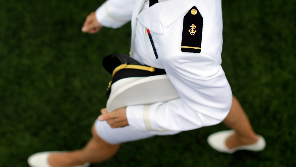 U.S. Naval Academy Midshipman marches into the Academy's graduation and commissioning ceremonies