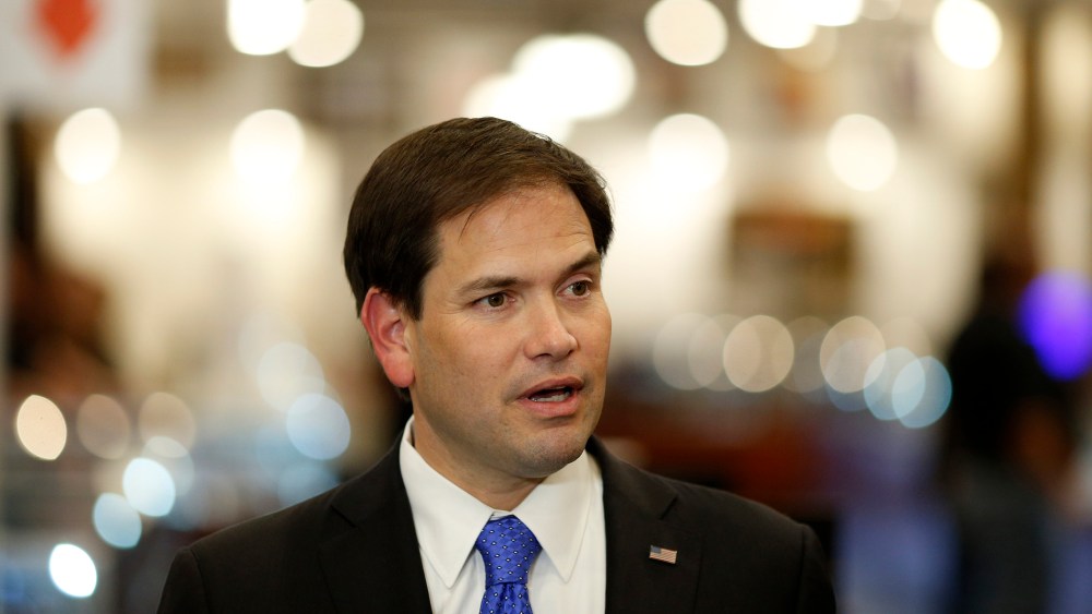 Republican presidential candidate Sen. Marco Rubio speaks with the media on May 28, 2015, in Las Vegas, Nev. (Photo by John Locher/AP)