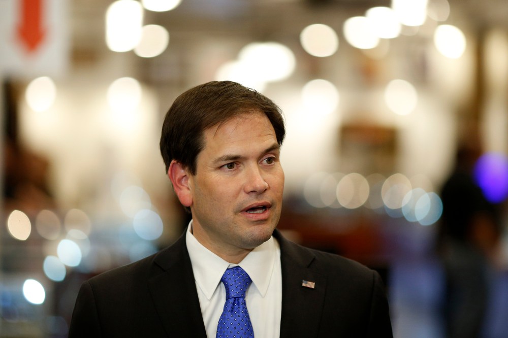 Republican presidential candidate Sen. Marco Rubio speaks with the media on May 28, 2015, in Las Vegas, Nev. (Photo by John Locher/AP)