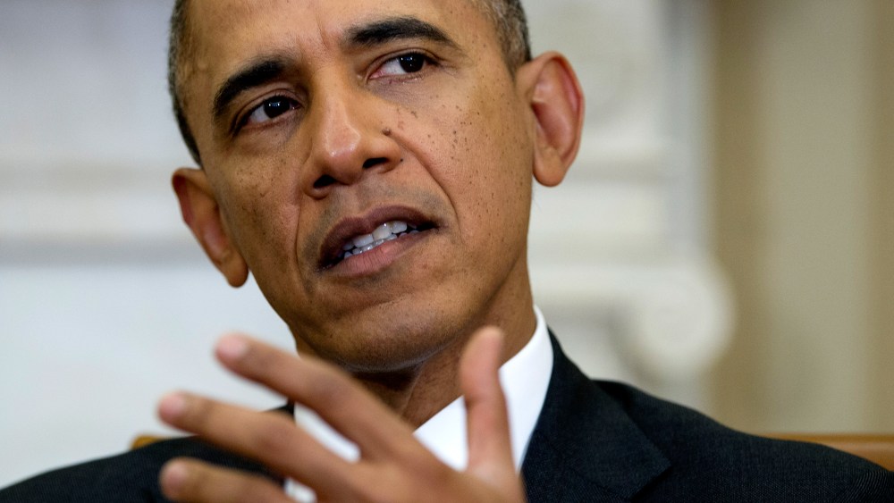 President Barack Obama gestures as he speaks to the media during an event, Feb. 6, 2014, in Washington.