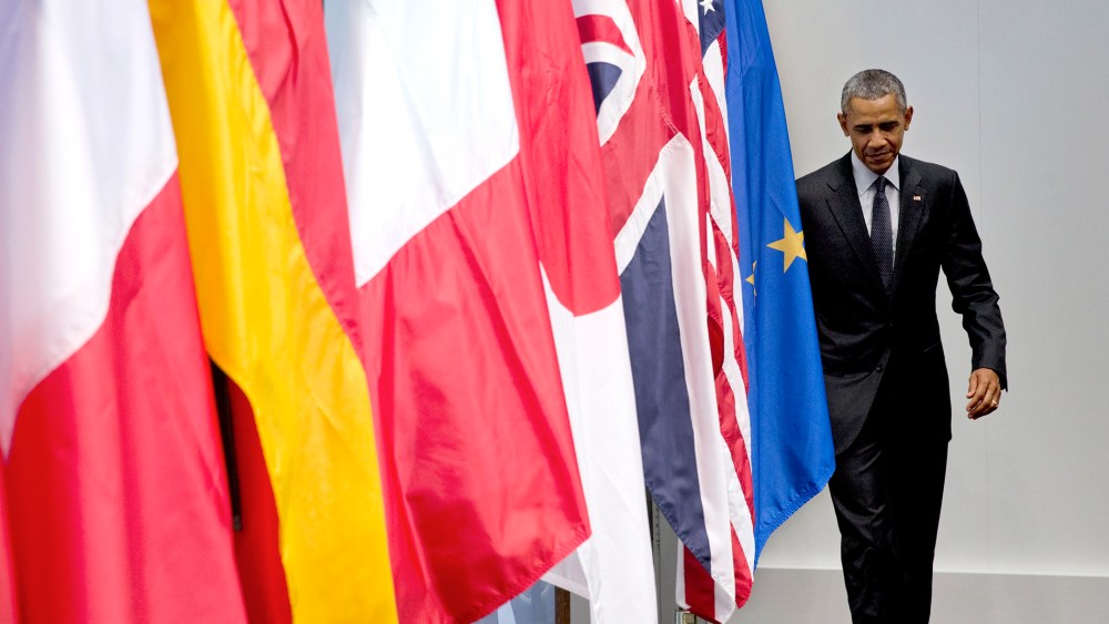 President Barack Obama arrives to speak at a news conference at the G-7 summit in Schloss Elmau hotel near Garmisch-Partenkirchen, southern Germany, June 8, 2015. (Photo by Carolyn Kaster/AP)
