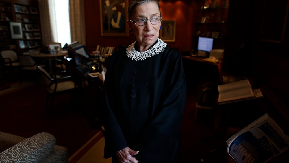 Associate Justice Ruth Bader Ginsburg in her chambers at the Supreme Court in Washington, July 24, 2013. (Photo by Charles Dharapak/AP)
