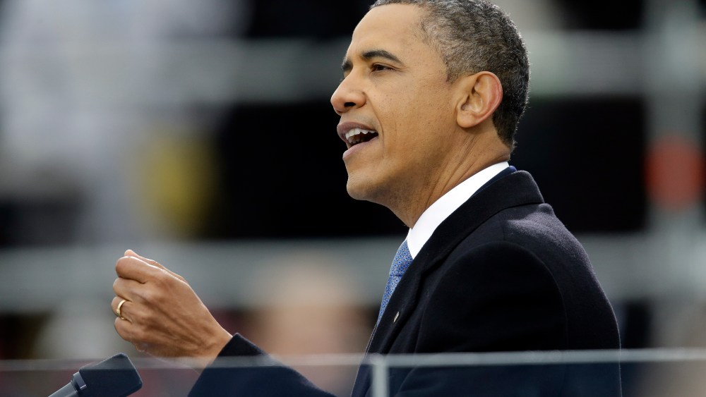 President Barack Obama delivers his Inaugural address at the ceremonial swearing-in at the U.S. Capitol during the 57th Presidential Inauguration in Washington, Monday, Jan. 21, 2013. (AP Photo/J. Scott Applewhite)
