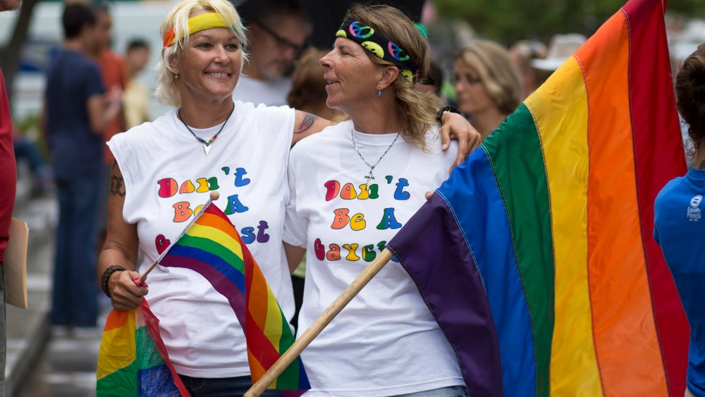 Kimmy Denny and her partner, Barb Lawrence, drove three hours for the to be at the court hearing on gay marriage in Miami, Fla., July 2, 2014.