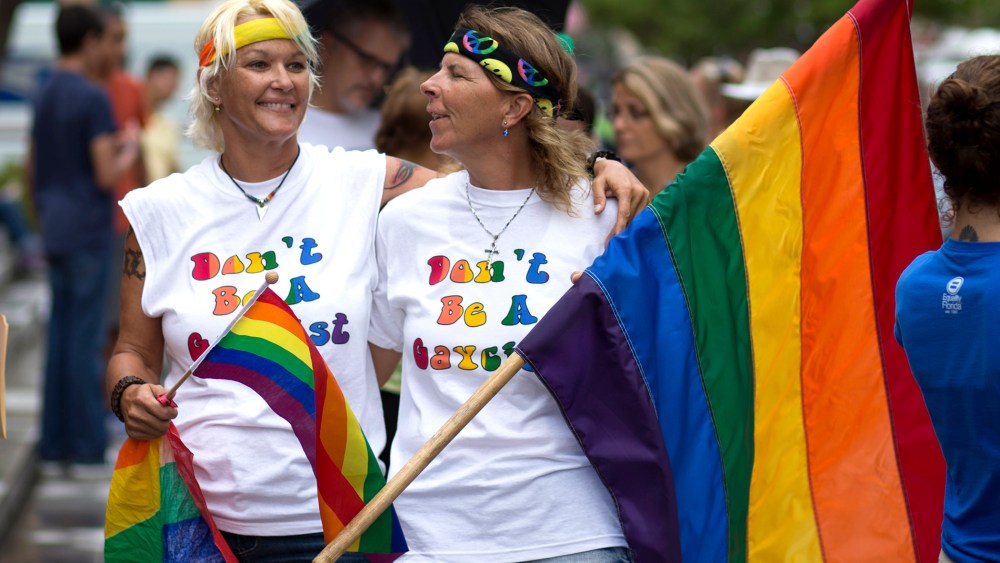 Kimmy Denny and her partner, Barb Lawrence, drove three hours for the to be at the court hearing on gay marriage in Miami, Fla., July 2, 2014.