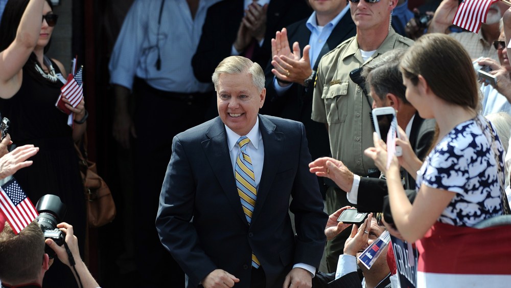 Sen. Lindsey Graham, R-S.C. arrives to announce his bid for the presidency, June 1, 2015, in Central, S.C. (Photo by Rainier Ehrhardt/AP)