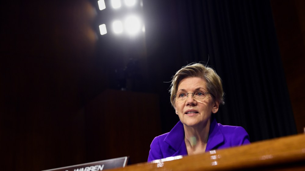 Sen. Elizabeth Warren, D-Mass., listens to testimony on Capitol Hill in Washington, D.C., Feb. 24, 2015.