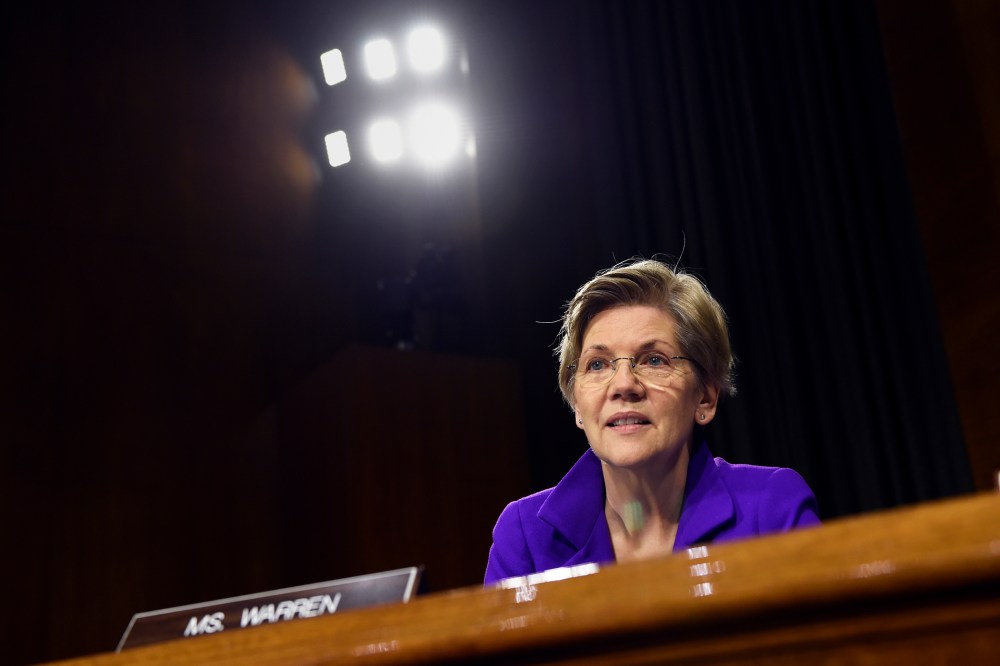 Sen. Elizabeth Warren, D-Mass., listens to testimony on Capitol Hill in Washington, D.C., Feb. 24, 2015.