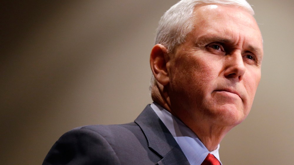 In this Jan. 27, 2015 file photo, Indiana Gov. Mike Pence pauses during a speech in Indianapolis, Ind. (Photo by Michael Conroy/AP)