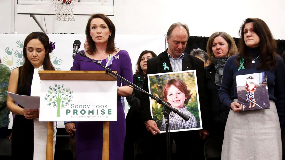 Families of the Sandy Hook shooting victims speak at an event in Newtown, CT.