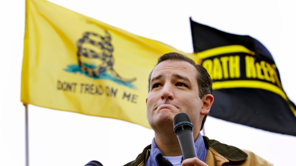 Tea Party Sen. Ted Cruz speaks at a rally at the World War II Memorial in Washington Sunday, Oct. 13, 2013.