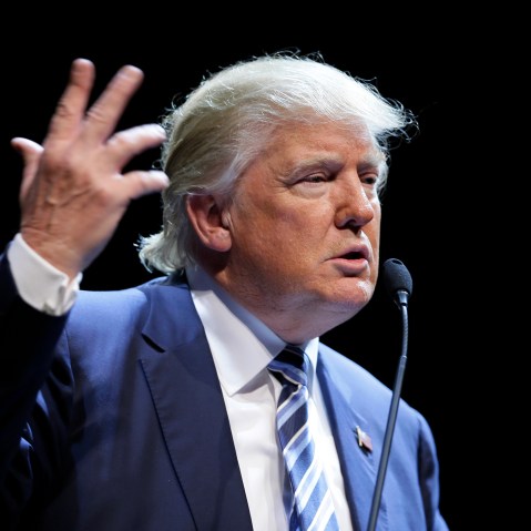 Republican presidential candidate Donald Trump speaks during a rally at Iowa Central Community College, Nov. 12, 2015, in Fort Dodge, Ia. (Photo by Charlie Neibergall/AP)