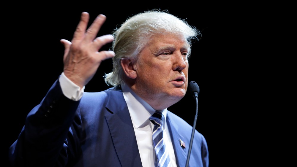 Republican presidential candidate Donald Trump speaks during a rally at Iowa Central Community College, Nov. 12, 2015, in Fort Dodge, Ia. (Photo by Charlie Neibergall/AP)