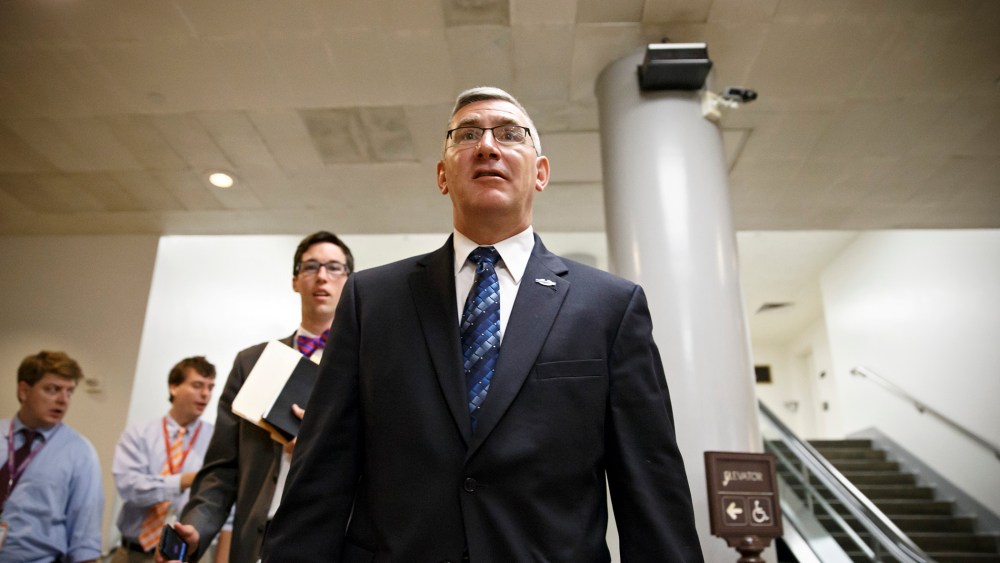 After finishing with a series of votes, Sen. John Walsh, D-Mont., leaves the Capitol, June 3, 2014, in Washington, D.C.