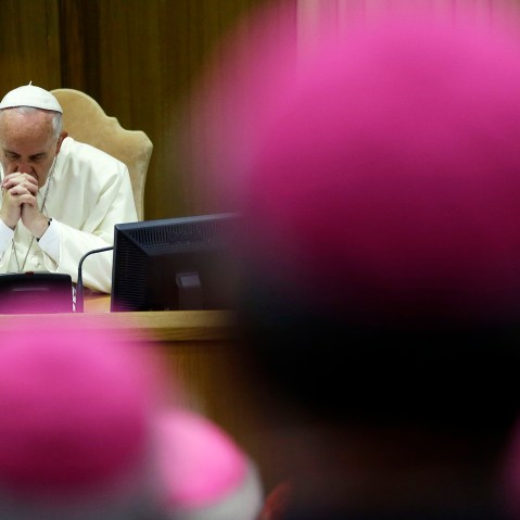 Pope Francis attends a morning session of a two-week synod on family issues at the Vatican, Oct. 13, 2014. (Photo by Gregorio Borgia/AP)