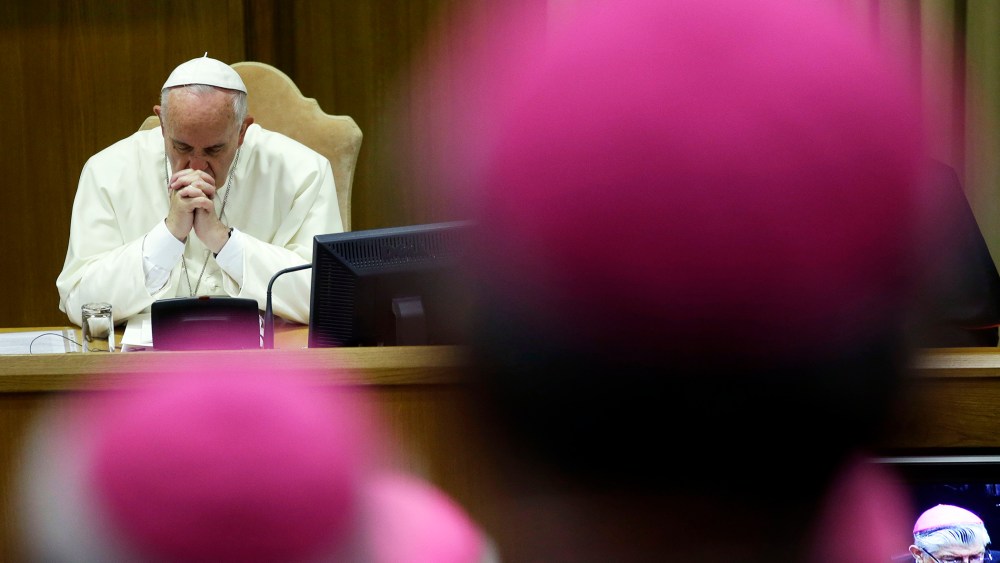 Pope Francis attends a morning session of a two-week synod on family issues at the Vatican, Oct. 13, 2014. (Photo by Gregorio Borgia/AP)