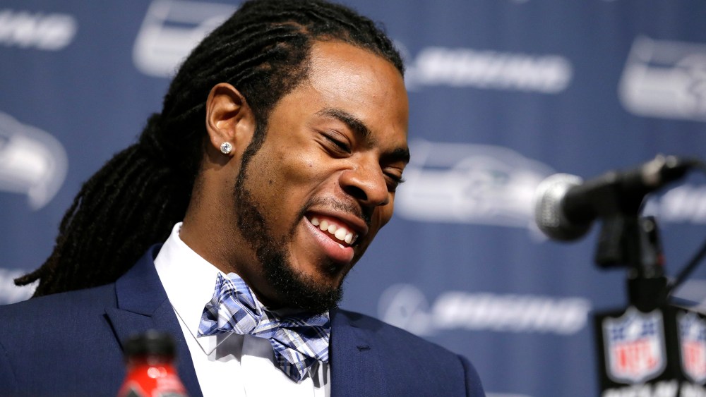 Seattle Seahawks' Richard Sherman speaks during a news conference, May 7, 2014, at the team's headquarters in Renton, Wash.