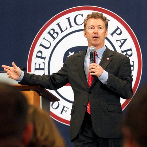 Sen. Rand Paul speaks at the Iowa GOP Lincoln Dinner event, Friday, May 10, 2013. (Photo by Matthew Holst/AP)