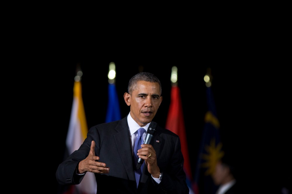 President Barack Obama speaks during a town hall meeting at Malaya University in Kuala Lumpur, Malaysia, April 27, 2014.
