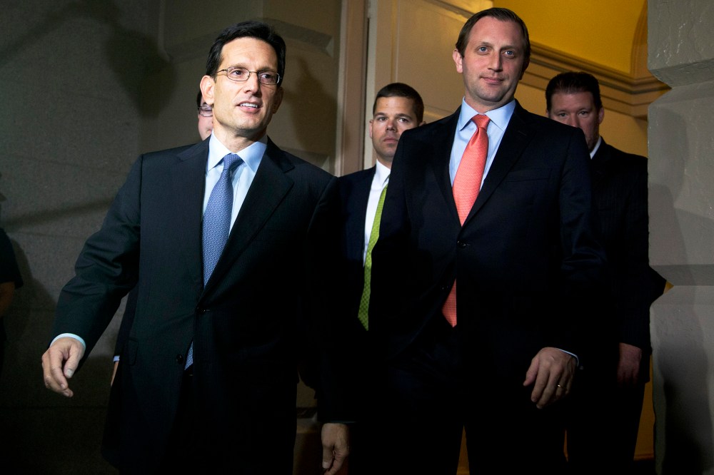 House Majority Leader Eric Cantor arrives for a meeting in Washington, DC., Oct. 16, 2013.