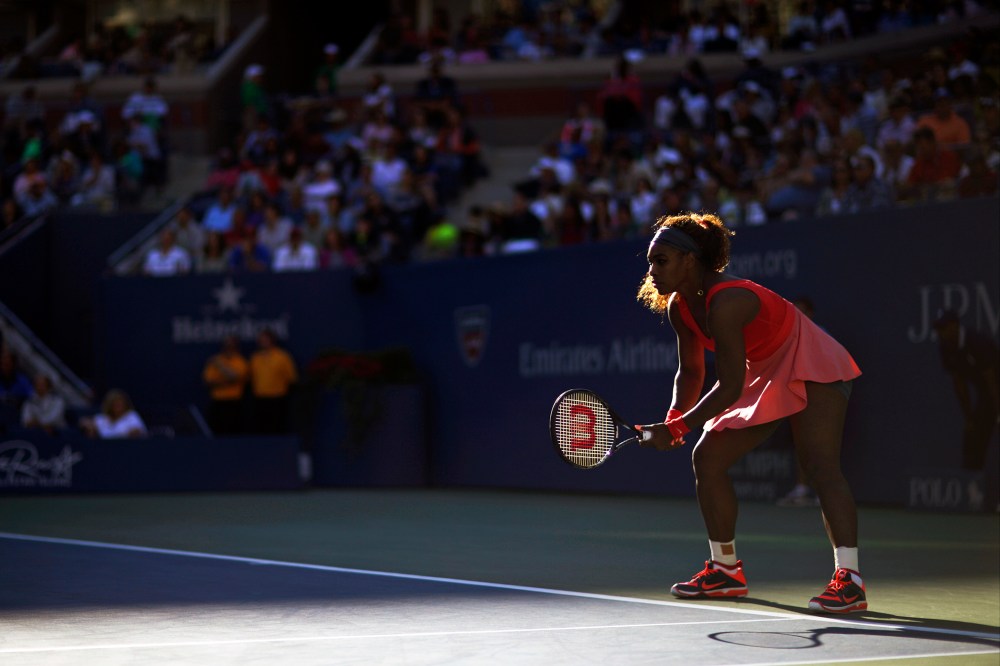 Serena Williams prepares for a serve during the semifinals of the 2013 U.S. Open tennis tournament, Sept. 6, 2013, in New York, N.Y. (Photo by David Goldman/AP)
