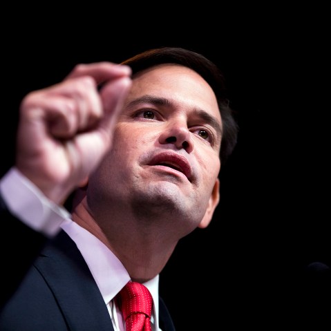 Republican presidential candidate Sen. Marco Rubio, R-Fla., speaks at the RedState Gathering, Aug. 7, 2015, in Atlanta. (Photo by David Goldman/AP)