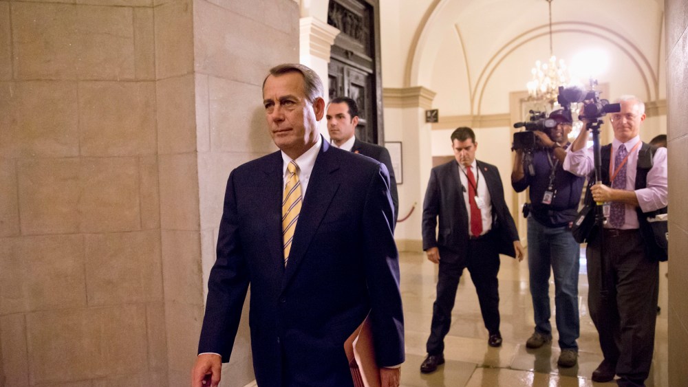 House Speaker John Boehner of Ohio arrives on Capitol Hill in Washington, Wednesday, Oct. 9, 2013.