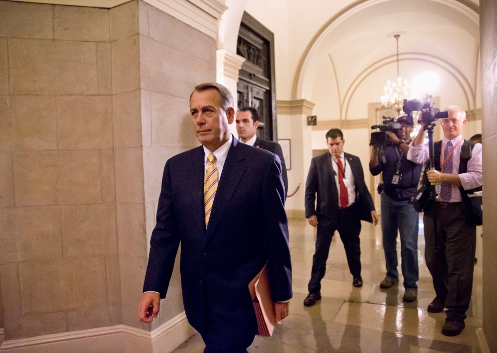 House Speaker John Boehner of Ohio arrives on Capitol Hill in Washington on Wednesday, Oct. 9, 2013.